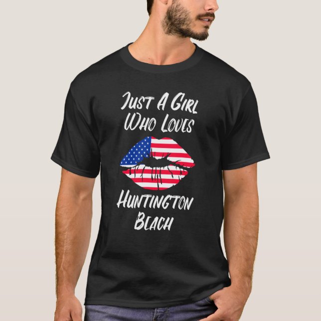 Lips Mouth Love American Flag Huntington Beach T-Shirt (Vorderseite)