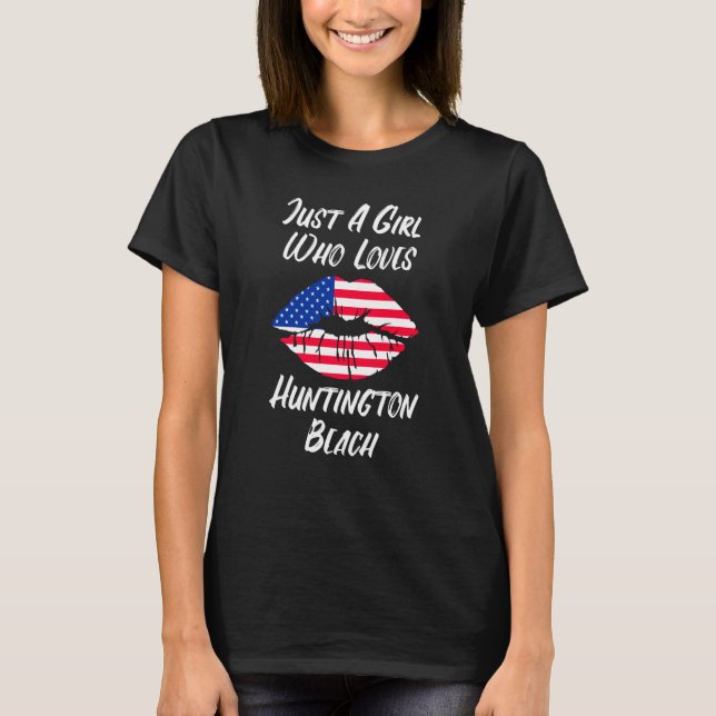 Lips Mouth Love American Flag Huntington Beach T-Shirt (Vorderseite)