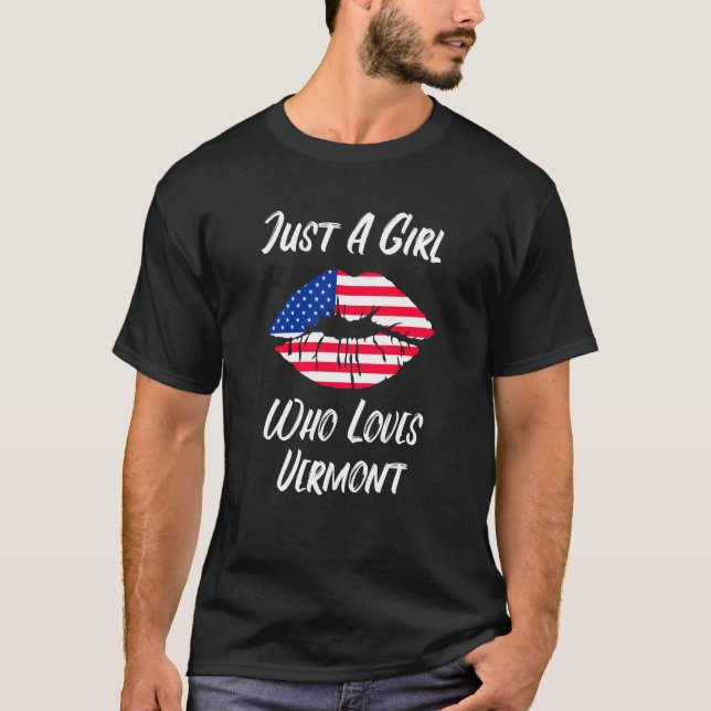 Lips Mouth Love American Flag Vermont T-Shirt (Vorderseite)