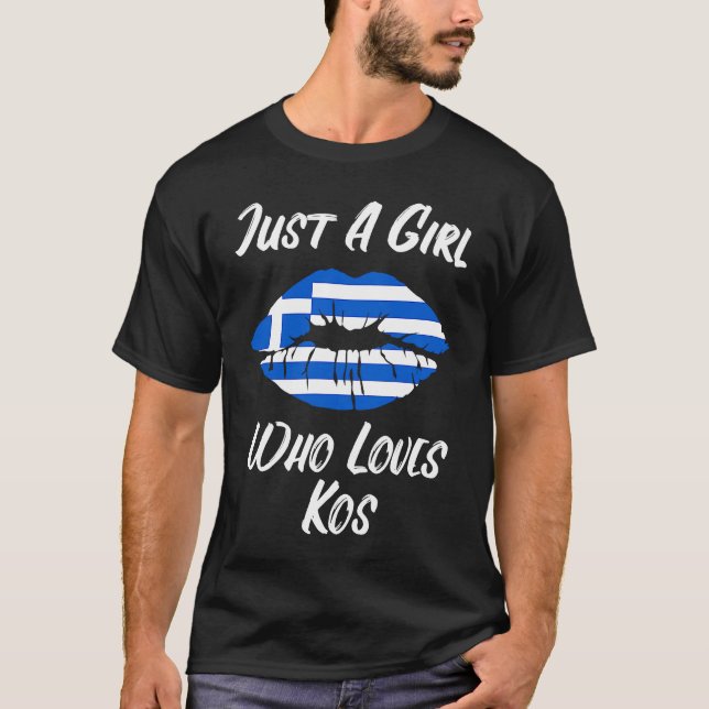 Lips Mouth Love Greek Flag Kos T-Shirt (Vorderseite)