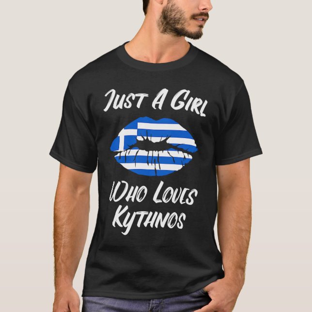 Lips Mouth Love Greek Flag Kythno T-Shirt (Vorderseite)