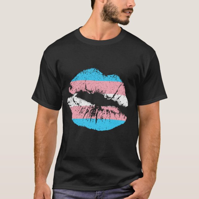 Lips Mouth Trans Support Rosa blaue Markierung Str T-Shirt (Vorderseite)