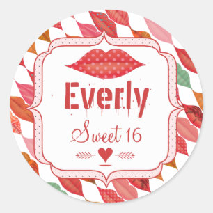 Lips Mrs Hipster Retro Sweet 16 Runder Aufkleber