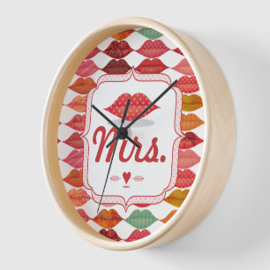 Lips Mrs. Hipster Vintag Retro Bride Wanduhr