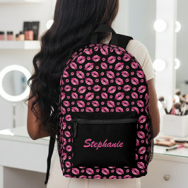 Lips Pattern Cute Pink & Black Bedruckter Rucksack