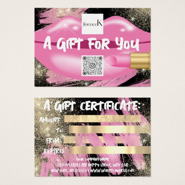Lips Pink Makeup Artist Studio Logo QR 100 Stücke (Vorne & Hinten)