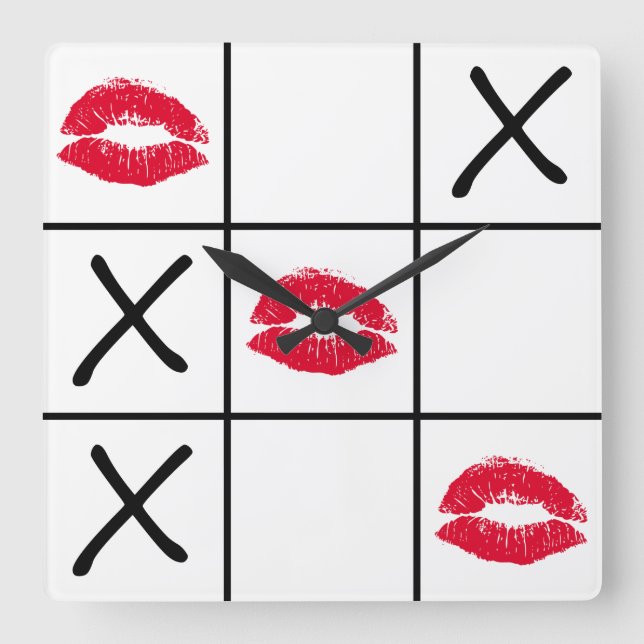 Lips Tic Tac Toe Quadratische Wanduhr (Vorderseite)