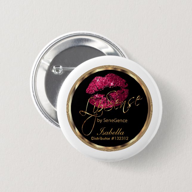 Lipsense - Hot-Pink-Glitzer auf Schwarz und Weiß Button (Vorne & Hinten)
