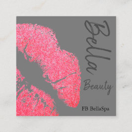 Lipstick bedrucken Pink Lippenfärbung Grau Beauty  Quadratische Visitenkarte