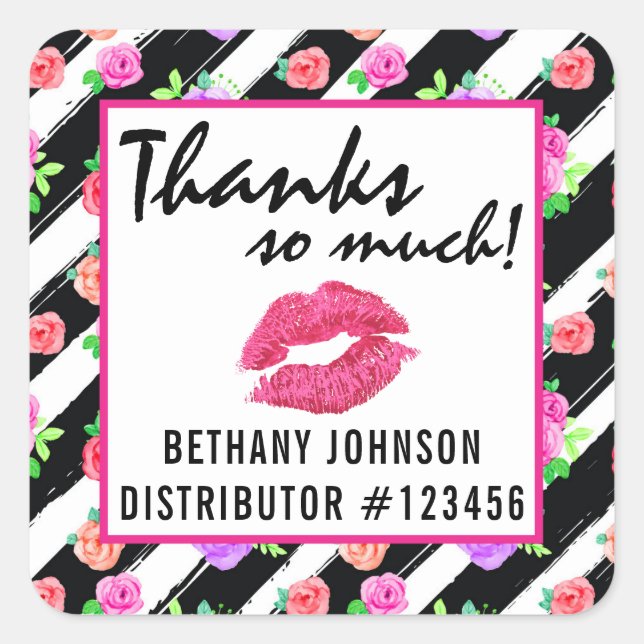 Lipstick Distributor Glam Rose Kiss Vielen Dank Quadratischer Aufkleber (Vorderseite)