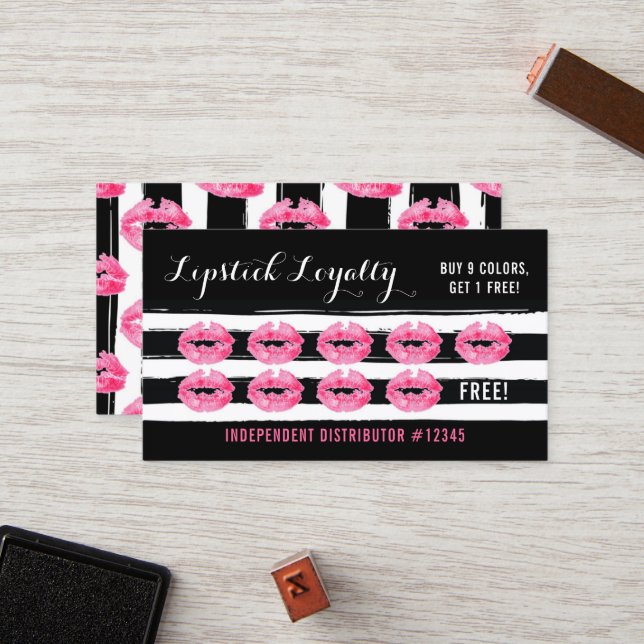 Lipstick Distributor Loyalty Punch Kiss Schlicht B Treuekarte (Vorderseite/Rückseite Beispiel)