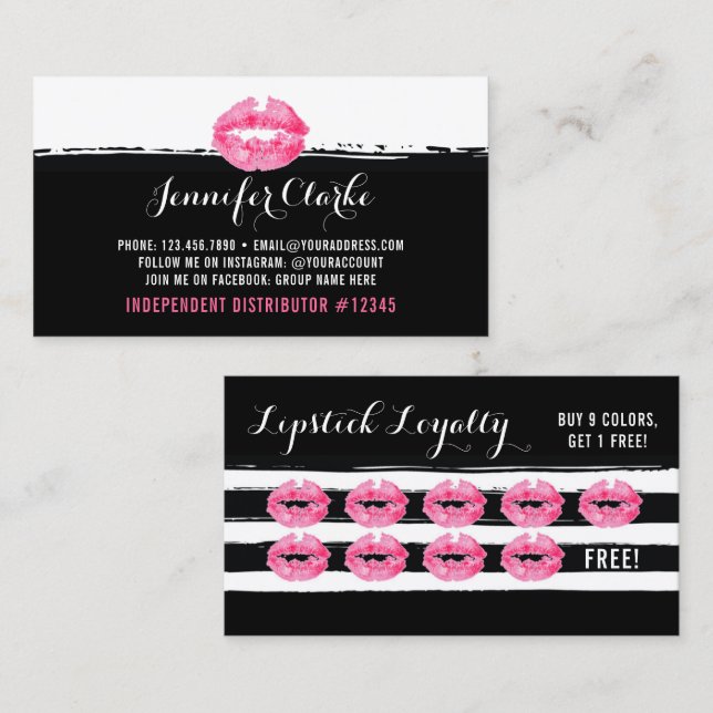 Lipstick Distributor Pink Lips Kiss Loyalty Punch Treuekarte (Vorne/Hinten)