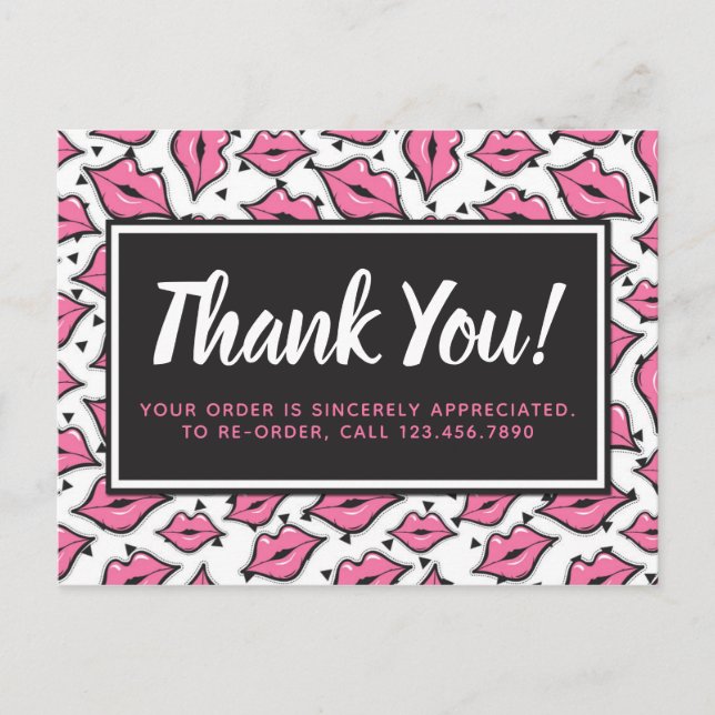 Lipstick-Distributor Vielen Dank Pink Lips Kiss Postkarte (Vorderseite)