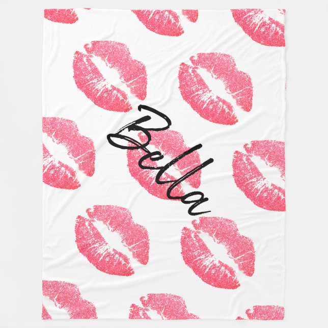 Lipstick-Druck Rosa Lippenfärbung Schwarz-weiß nie Fleecedecke (Vorderseite)
