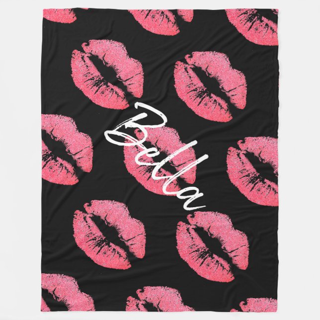 Lipstick-Druck Rosa Lippenfärbung Schwarz-weiß nie Fleecedecke (Vorderseite)
