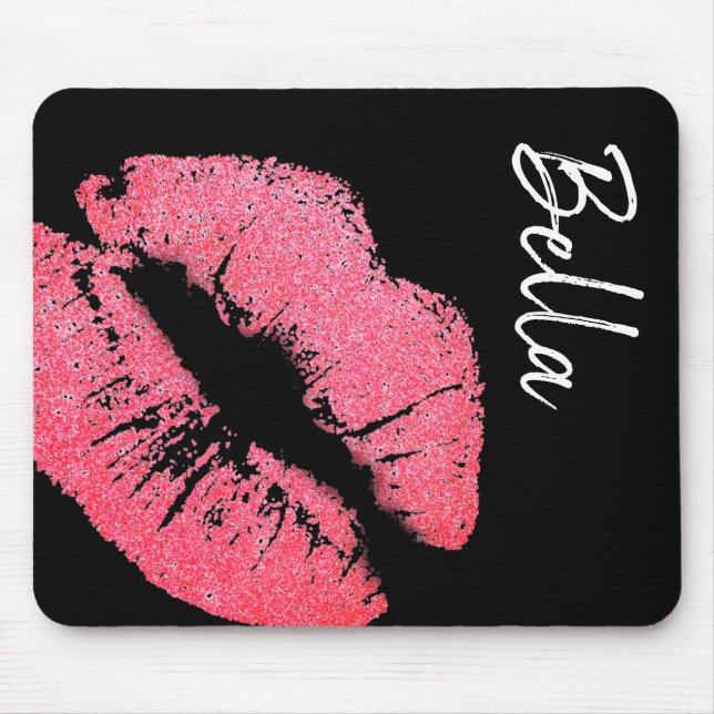 Lipstick-Druck Rosa Lippenfärbung Schwarz-weiß nie Mousepad (Vorne)