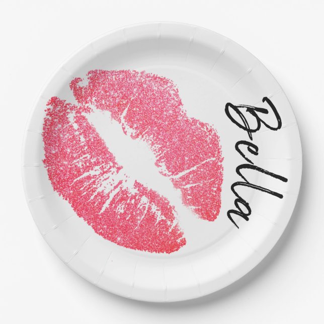 Lipstick-Druck Rosa Lippenfärbung Schwarz-weiß nie Pappteller (Vorderseite)