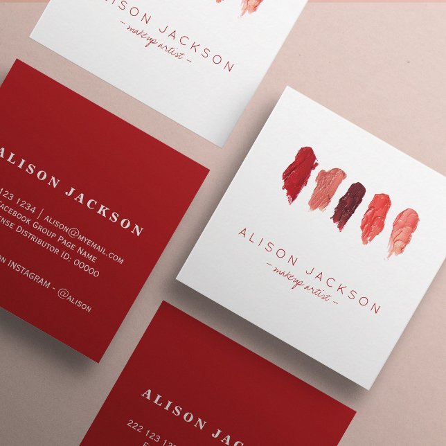 Lipstick Farben Swatte rubinrote Make-up Künstler Quadratische Visitenkarte (Von Creator hochgeladen)