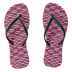 Lipstick Kiss B&W Streifenmuster Flip Flops