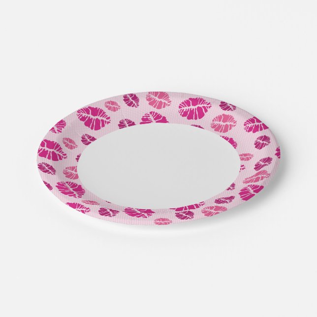 Lipstick Kiss Form Druckmuster Pappteller (Schrägansicht)
