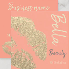 Lipstick Kiss Print Pink Peach Gold Schönheitssalo Quadratische Visitenkarte