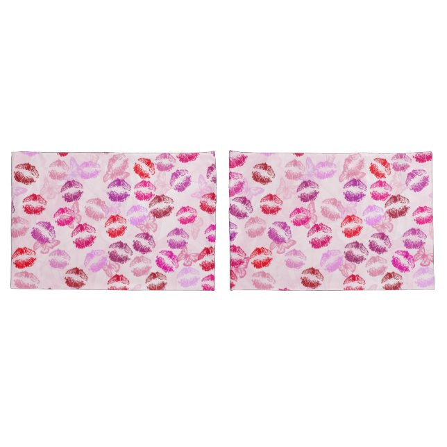 Lipstick Kisses auf Rosa Kissenbezug (Rückseite-Set)