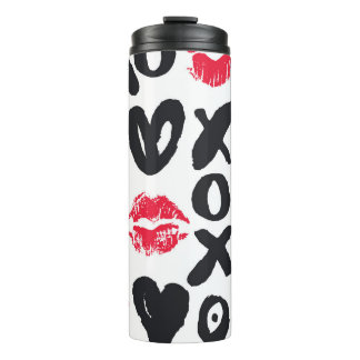 Lipstick Kisses Hört Nahtloses Hintergrundbild Thermosbecher