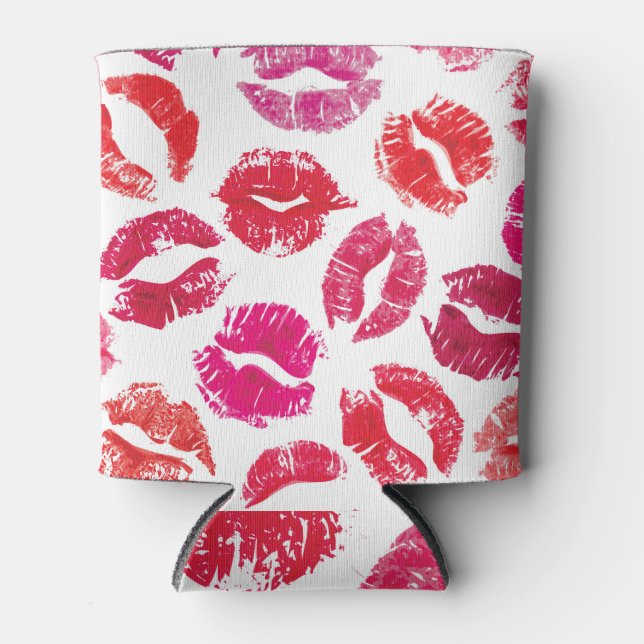 Lipstick Kisses Nahtloses Muster. Dosenkühler (Vorderseite)