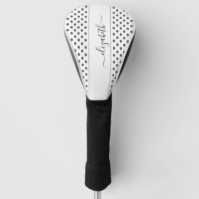 Lipstick Kisses Pattern Weiß Schwarz Personalisier Golf Headcover (Vorderseite)