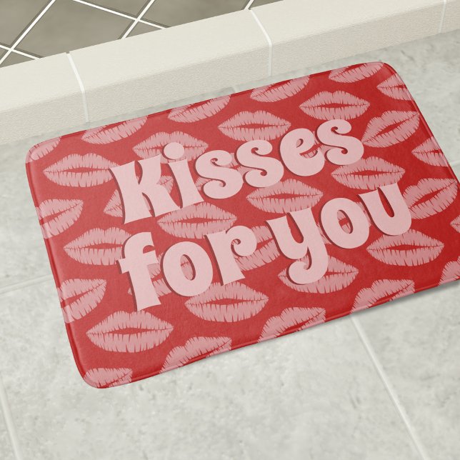 Lipstick Kisses Rot und Rosa Lippen Custom Bath Ma Badematte (Be showered in kisses with this cute red and pink lip pattern bath mat)