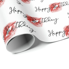 Lipstick Kisses über Happy Birthday Geschenkpapier