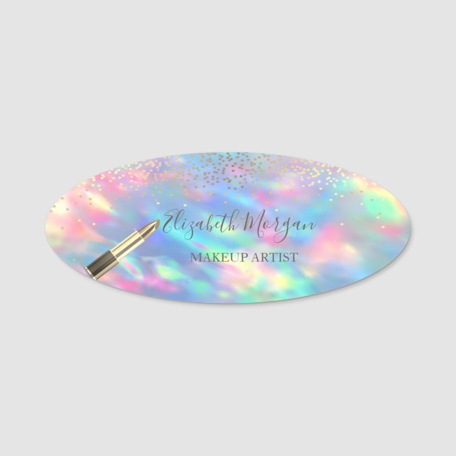 Lipstick, Konfetti, Makeup-Künstler, Holografie Namensschild (Vorderseite)