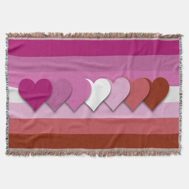 Lipstick lesbian pride flag with hearts throw blan decke (Vorderseite)
