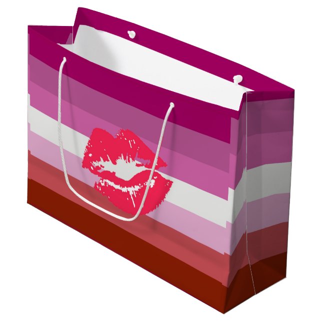 Lipstick Lesbische Flagge Große Geschenktüte (Vorderseite Schrägansicht)