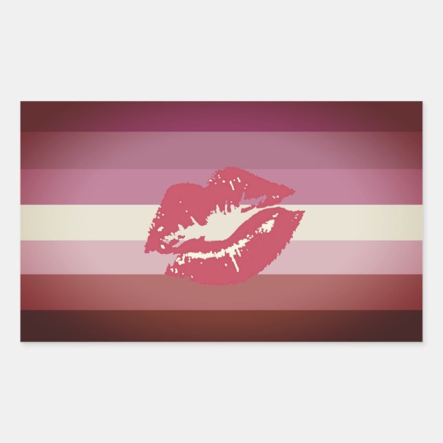 Lipstick Lesbische Flagge und Lippen Rechteckiger Aufkleber (Vorderseite)