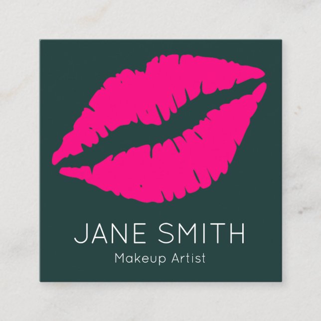 Lipstick Lips Make-up Künstler modern stilvoll Quadratische Visitenkarte (Vorderseite)