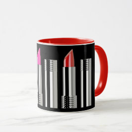 Lipstick-Muster Schönheitscosmeta schwarz rosa Tasse