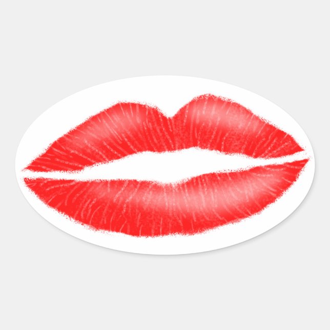 Lipstick Rot Verführerisch Weibliche Lippen Ovaler Aufkleber (Vorderseite)
