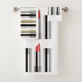 Lipstick Schönheitscreme Rot Rosa gestreift Badhandtuch Set