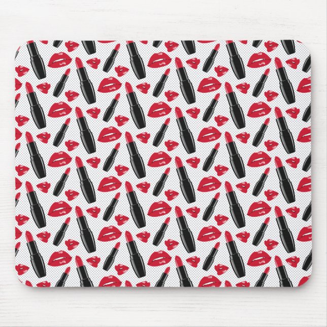 Lipstick und Lippen Polka-Dotmuster Mousepad (Vorne)