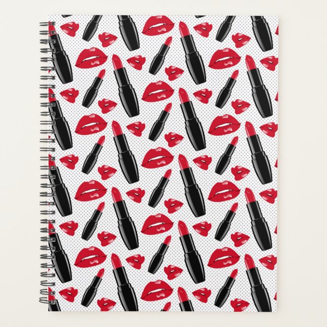 Lipstick und Lippen Polka Dottern Muster Planer (Vorderseite)