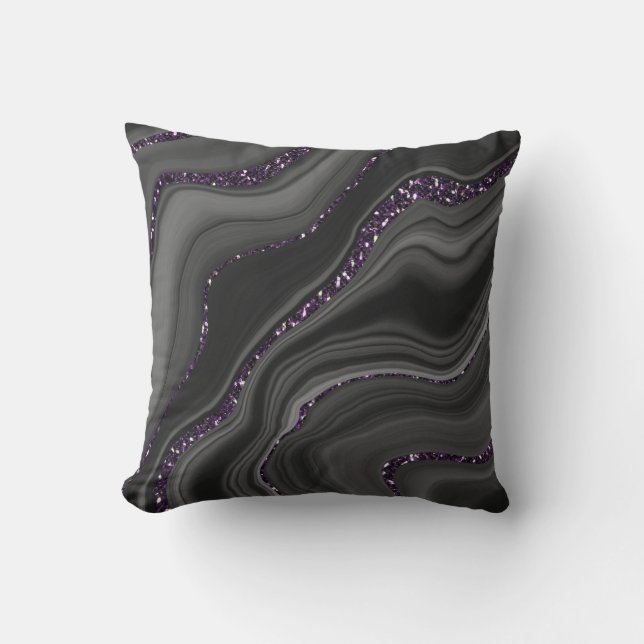 Liquid Black Gray White Agate Glitzer Traum #1 Kissen (Vorderseite)
