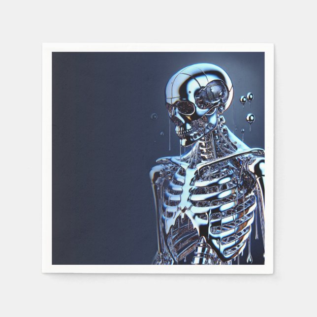 Liquid Chrome Silver Skeleton Robot Birthday Party Serviette (Vorderseite)