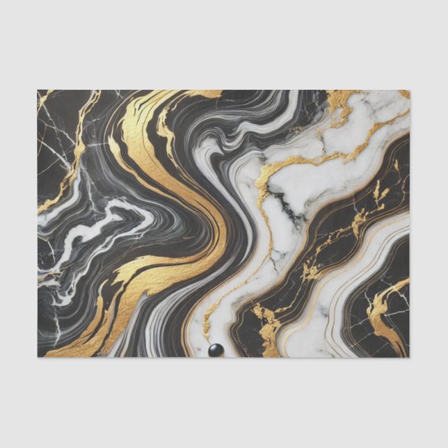 Liquid Gold Schwarz-weiß Marmor Look Glam Wedding Seidenpapier (Vorderseite)