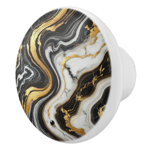 Liquid Gold Schwarz Weiß Marmor Optik Glam  Keramikknauf