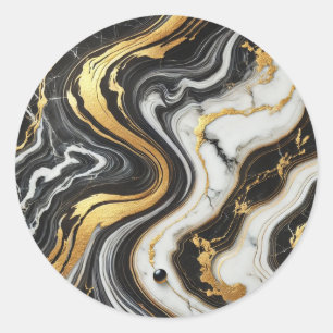 Liquid Gold Schwarzes Weißes Marmormuster Glamourö Runder Aufkleber