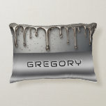 Liquid Metal Dripping Over Silver Chrome Surface Dekokissen<br><div class="desc">Custom name with Liquid metal and chrome dripping over a smooth silver surface,  creating glossy drops,  reflections and an abstract metallic texture ideal for futuristic,  industrial,  luxury and design backgrounds.</div>