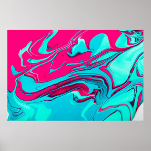 Liquid paper marbling paint background. Fluid pain Poster