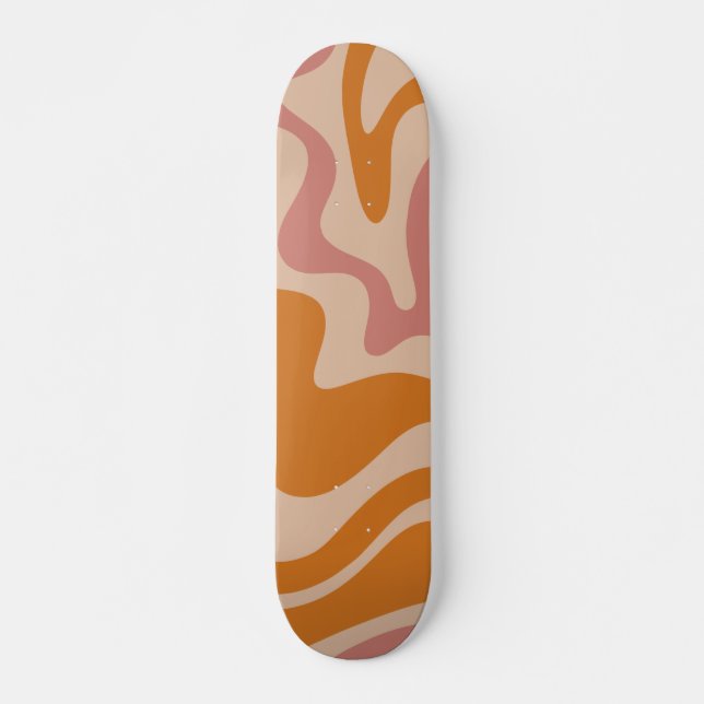 Liquid Swirl Retro Vibe Orange and Dusky Pink Skateboard (Vorne)