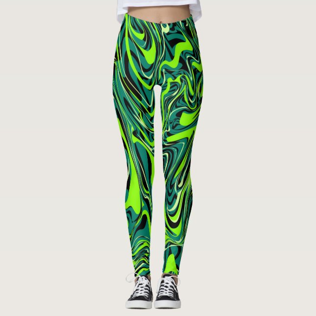 Liquide vert abstrait peint Leggings (Devant)